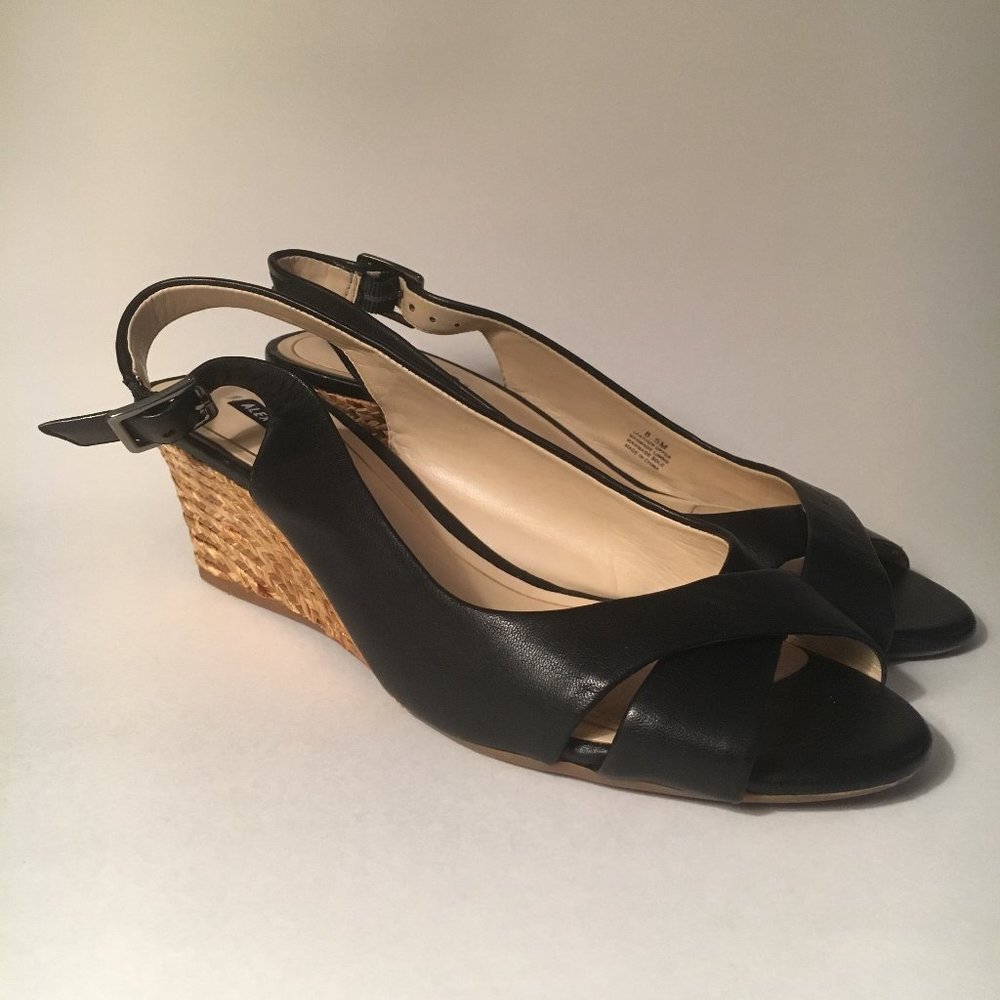 Alex Marie Black Leather Slingback Wedges 8.5M